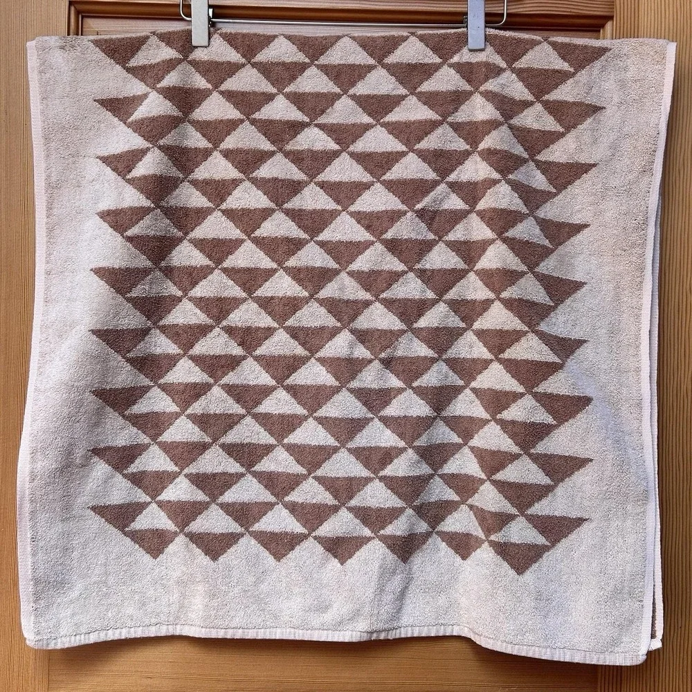 VTG 70s Yves Saint Laurent YSL Luxury Bath Towel Logo Brown/Beige Geometric Mod